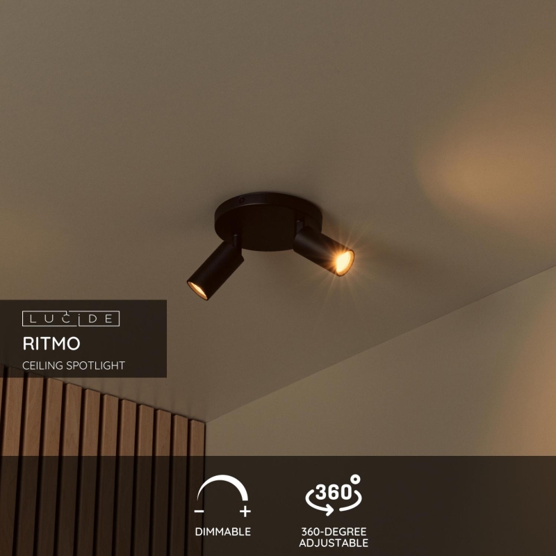 Lucide RITMO - Ceiling spotlight - Ø 15 cm - 2xGU10 (MR11) - Black